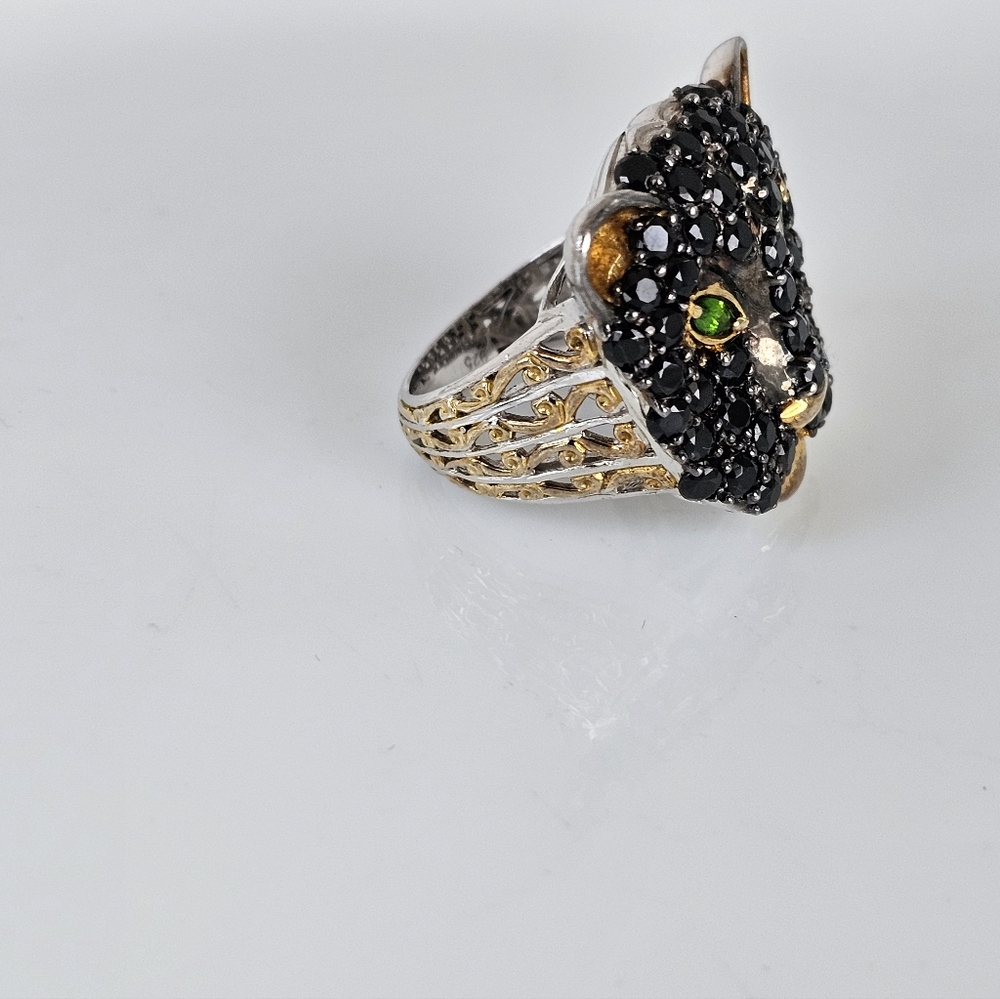 Gems En Vogue Black Spinel & Chrome Diopside Sterling Silver 24k Ring Sz 8! - Picture 3 of 5